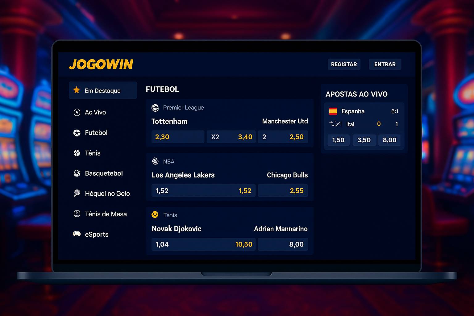 Apostas esportivas no cassino online JOGOWIN